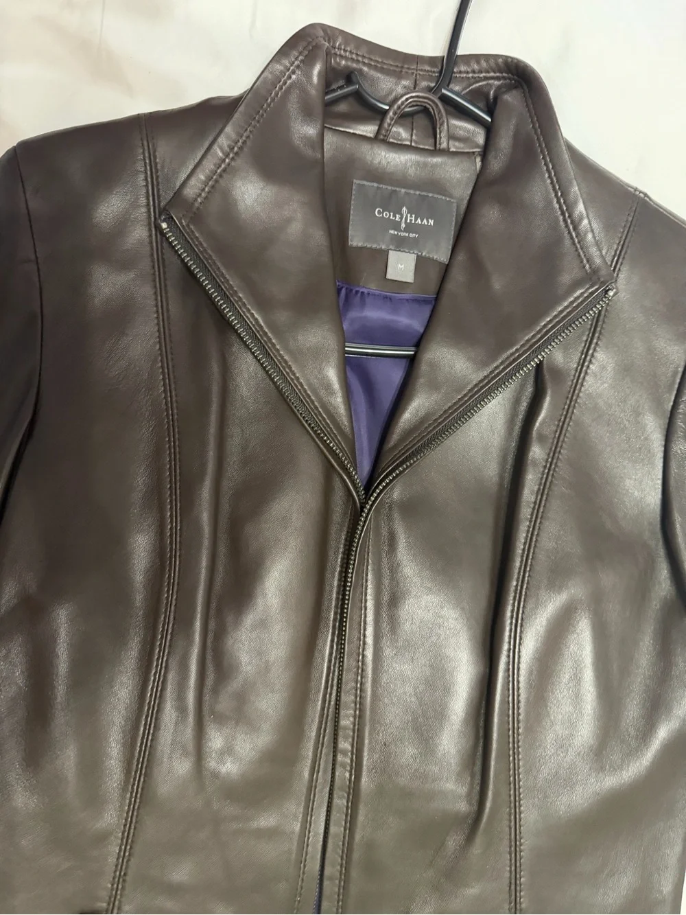 Cole Haan woman’s Dark Brown Leather Bomber Jacket